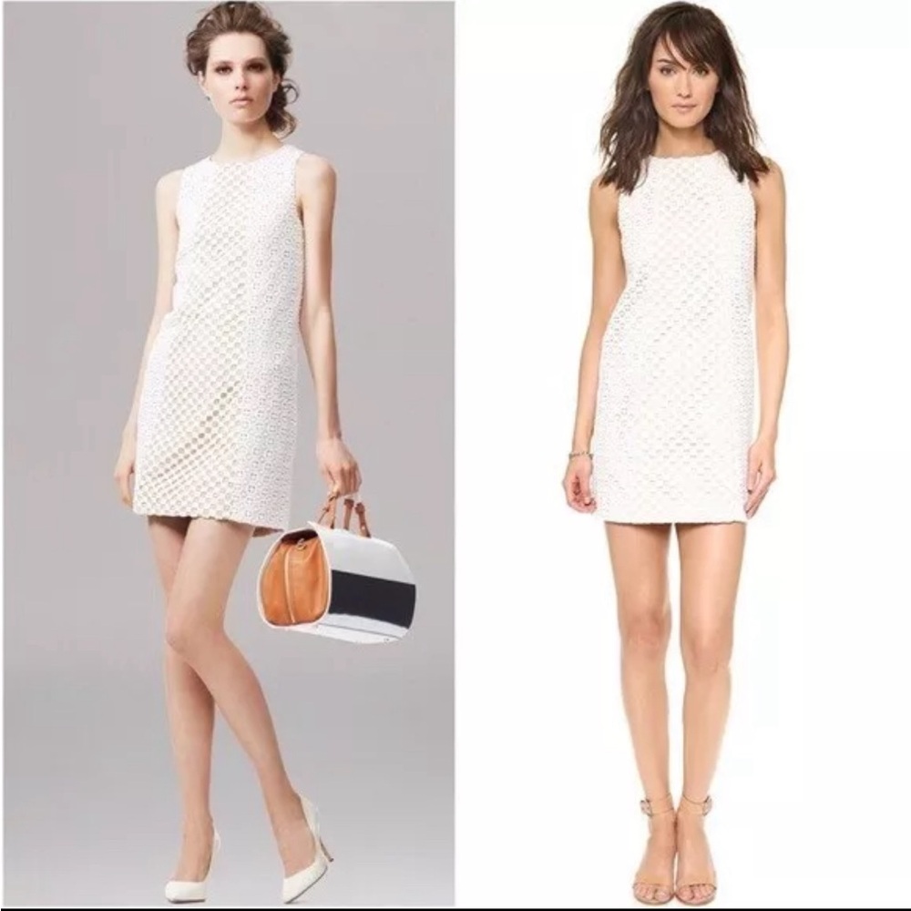 NWT Tibi Sonoran Sleeveless Eyelet Shift Dress, Ivory, Crochet, Size 10